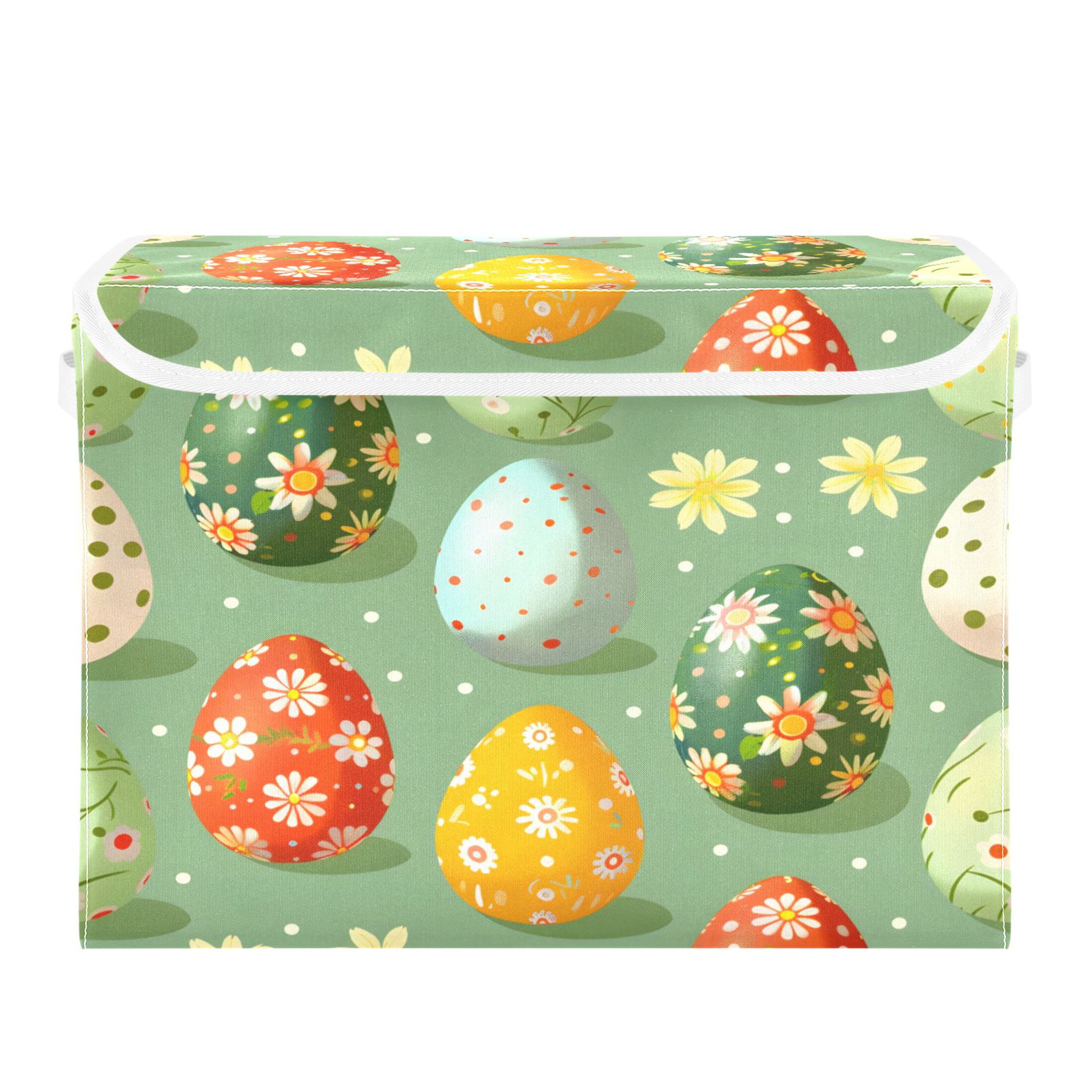 Ryvnso Easter Eggs Floral Large Lidded Foldable Storage Baskets Cubes Boxes Lids Bin for Home