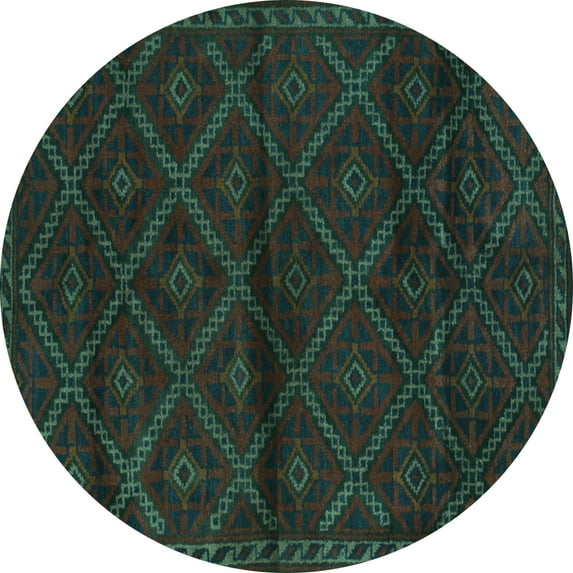 Ahgly Company Machine Washable Indoor Round Abstract Turquoise Blue Contemporary Area Rugs, 4' Round