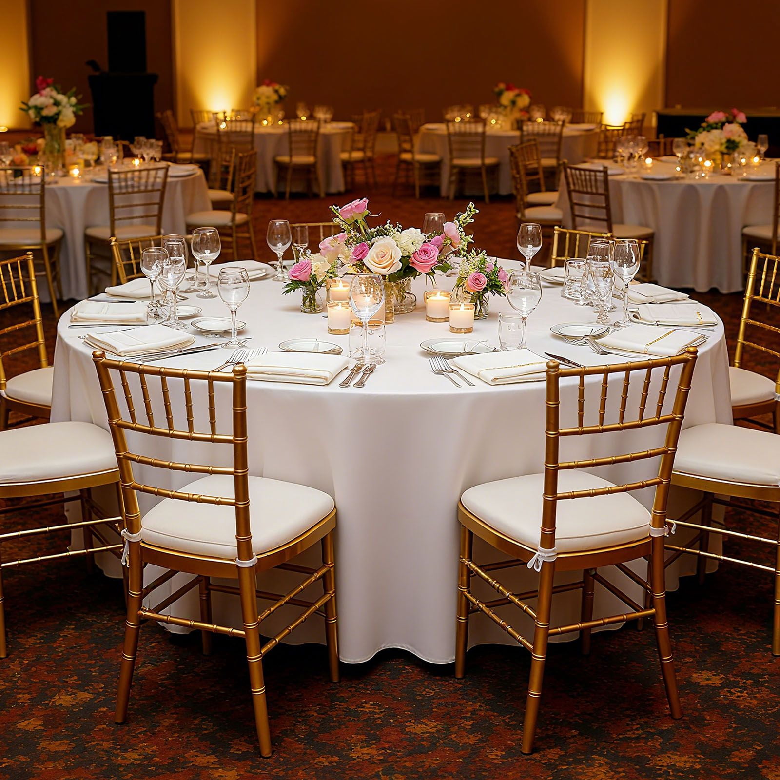 Round Tablecloth 2-Pack 120 Inch Diameter White Polyester for Wedding Party Banquet