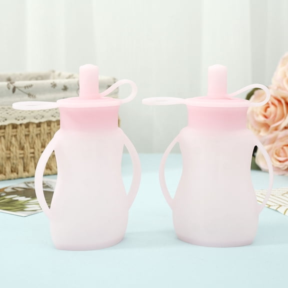 2Pcs Baby Feeding Pouches Silicone Baby Food Pouches Portable Baby Food Storage Easy to Use Baby Feeding Pouches Easy to Clean Visible Baby Food Storage Suitable for Home