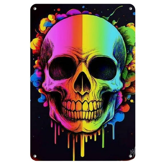 1pc Vibrant Skull Metal Tin Sign, 8x12 inch - Colorful Neon-Inspired Wall Art, Durable Iron Construction, Retro Movie Poster Style Decor for Home & Parties, Home Accent Piece