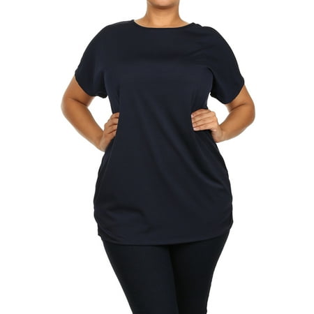 Korean Style Trendy Fashion - Plus Size Women's Trendy Style Short Sleeves Solid Tunic Top