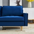 thumbnail image 6 of Mid Century Modern Couch, High End Velvet Fabric Contemporary Sofa Sets with Metal Legs, Sectional Sofa Bedroom Furniture with 2 Soft Pillow, Loveseat Fabric Sofa for Small Spaces, Blue, Q9256, 6 of 13