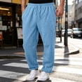 thumbnail image 2 of Men's Baggy Cargo Sweatpants Straight Wide Leg Open Bottom Drawstring Elastic Waist Cargo pants Workout Athletic Joggers Sweat Pants with pockets Sky Blue L, 2 of 7