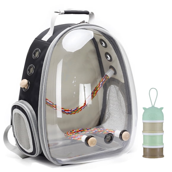 Bird Backpack Carrier, halinfer Black Space Capsule Bubble Bird Travel Backpack with Stainless Steel Tray and Standing Perch