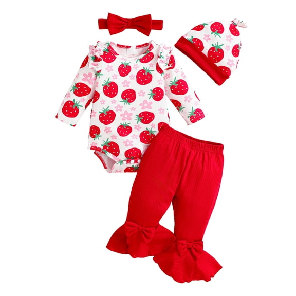 TOWED22 Newborn Infant Girl Clothes Rib Knit Romper Daisy Print Pants Headband Baby Clothes for Girls 0 3 6 12 18 24 Months,Color: Red,Size:9-12 M