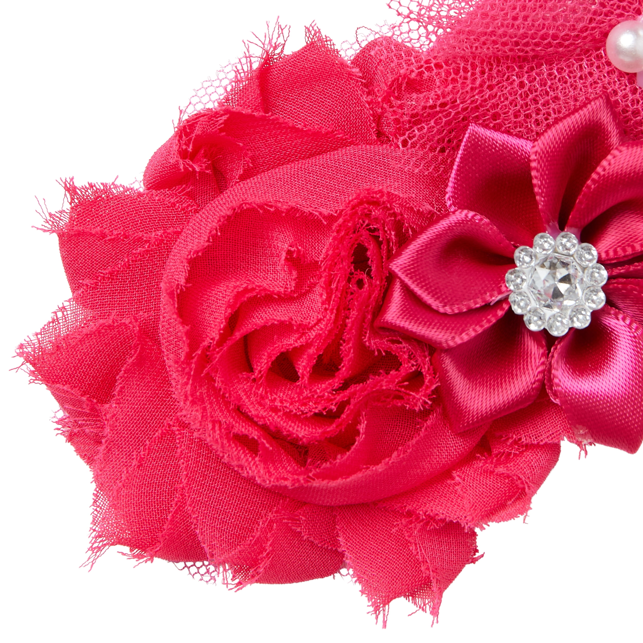 Offray Hot Pink Satin Tulle With Gem Flower Cluster, 1 Each Embellishment