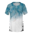 thumbnail image 4 of Summer Saving Wycnly Womens Shirts Irregular Button Down Hem Tops Casual Breathable Tunic Summer Short Sleeve Round Neck Ladies Flowers Print Tops and Blouses Light Blue XL, 4 of 4
