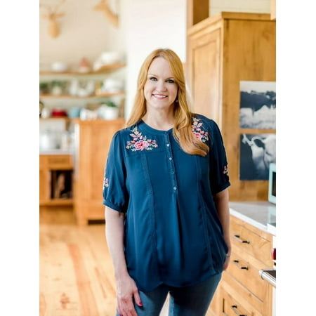 The Pioneer Woman Short Sleeve Button Front Embroidered Blouse