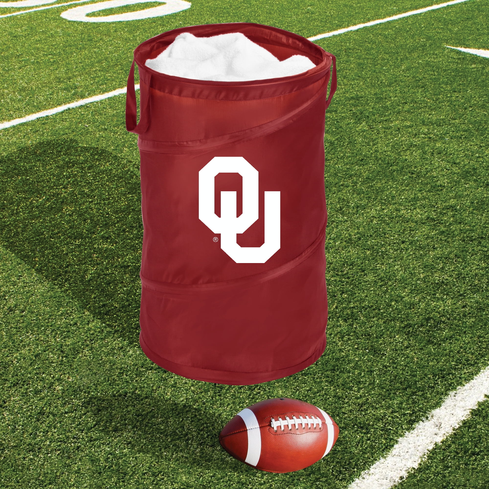 Smart Design Pop up Spiral Laundry Hamper Bag - 15 x 25 in - University of Oklahoma - Crimson and Cream - Oklahoma Sooners