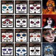 thumbnail image 1 of 12 juegos de pegatinas de caras de Halloween con calaveras de diamantes, bromas extrañas del Día de los muertos, pegatinas de tatuajes de terror para niños y adultos, 1 of 2