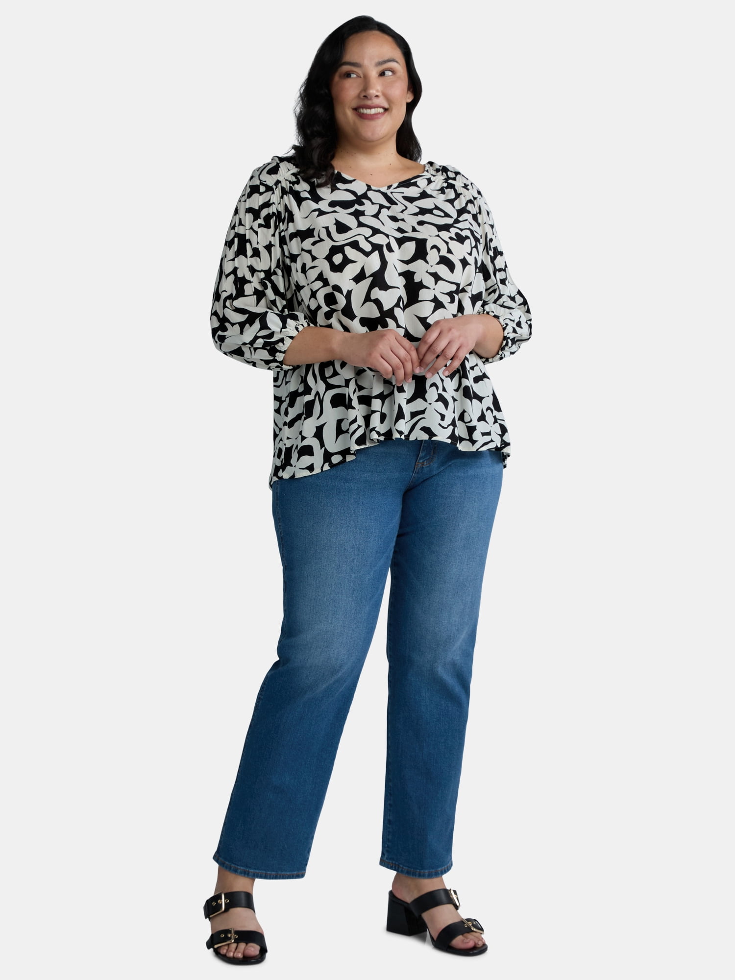 Terra & Sky Women's Plus Size Poet Sleeve Blouse, Sizes 0X-5X