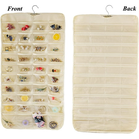 Hanging Jewelry Organizer, 80 Pockets Earring Holder Organizer, Bracelet Organizer with Pockets for Woman, for Hanging Earrings, Necklaces, Bracelets, Rings, Storage, Closet
