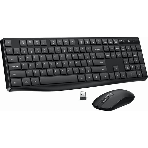Wireless Keyboard and Mouse Combo, 104 Full-Size Adjustable Keyboard with Battery Indicator, Compact Computer Keyboard, Silent Mouse, 3 DPI, Easy to Use, for Windows, Chrome, Laptop, Computer