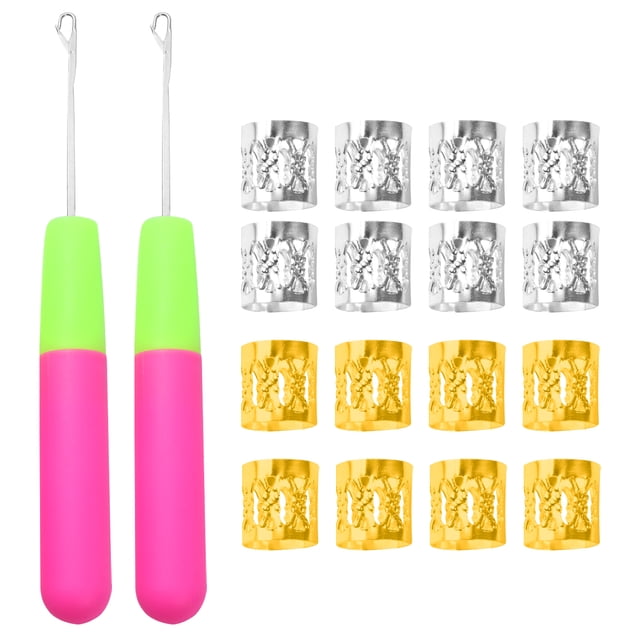 FRCOLOR Hair Clasps 42Pcs Dreadlock Crochet Hooks with Fixation Clasps Braid Compiling Tools DIY Hairdressing Tools (Rosy),6.1"X0.67"X0.67"