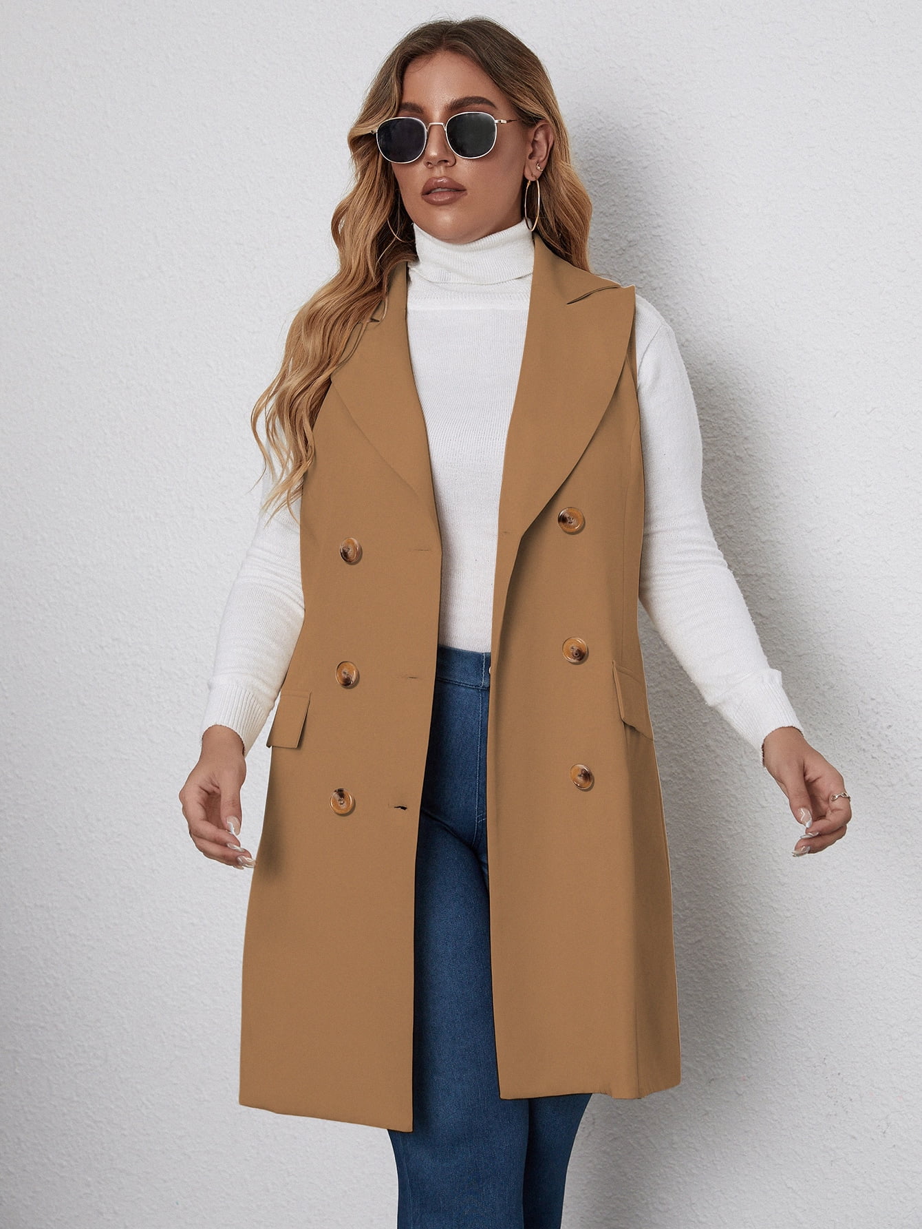 plus size sleeveless coat