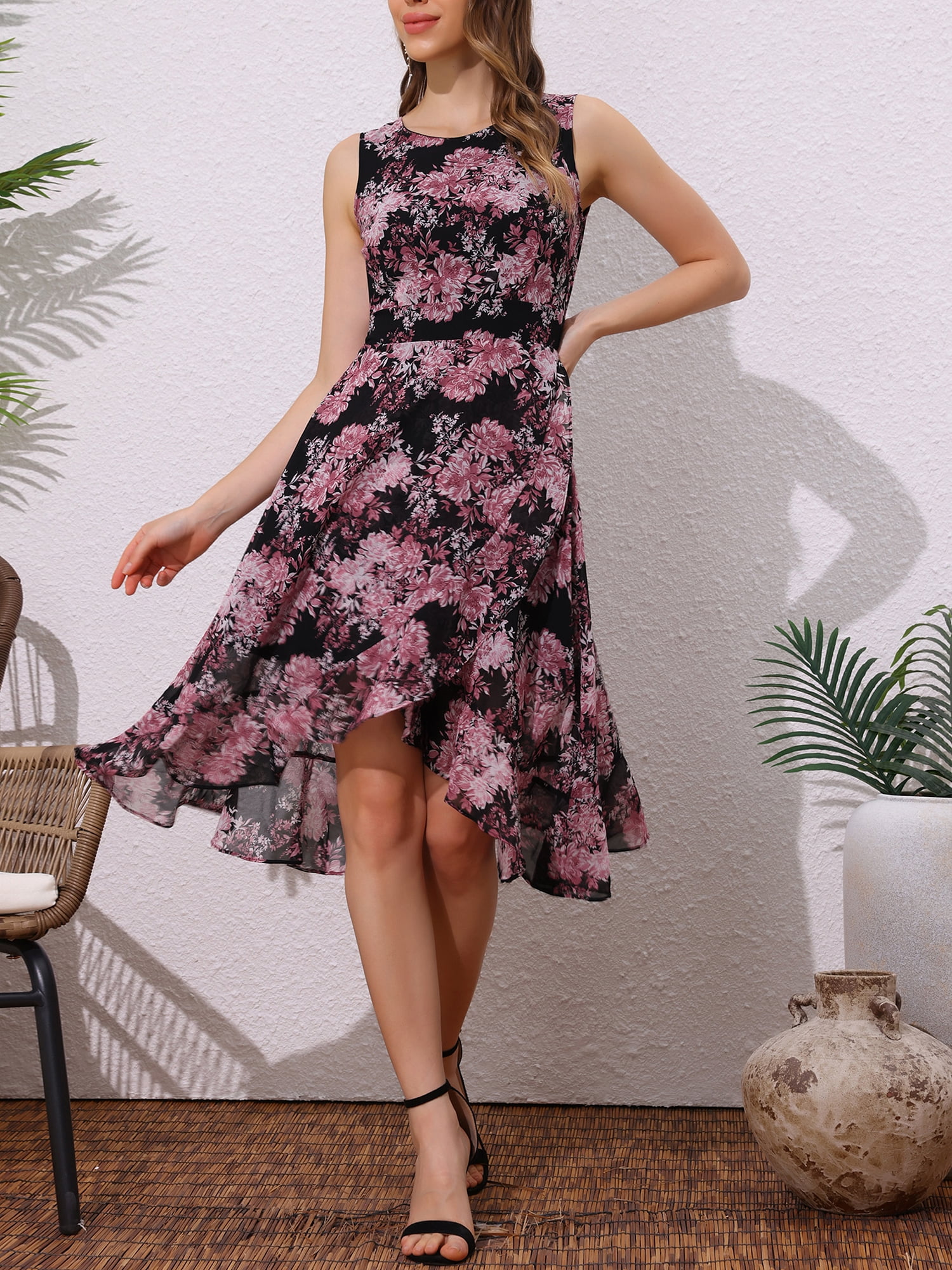 DARING DIVA Women's Summer Wrap Round Neck Keyhole Back Dresses XS Black
