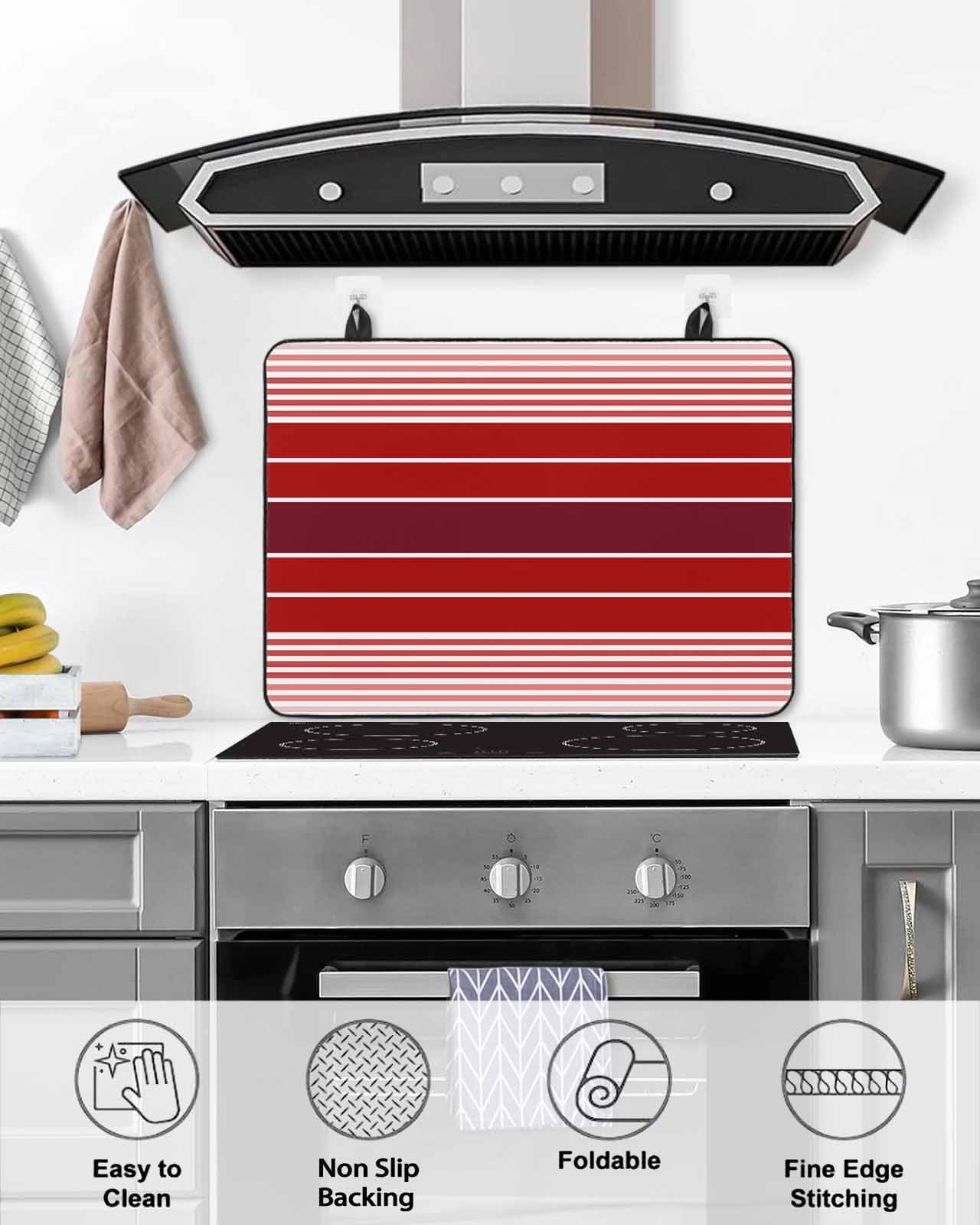 nqOlkjepod Large Induction Cooktop Protector Mat 24"x21", Red Striped Stove Top Covers for Electric Stove, Modern Minimalist Gradient Lines Country Stove Burner Cover Mats, Glass Top Stove Cover