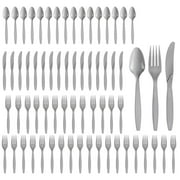 Party City Assorted Disposable Cutlery Set, 64-Piece Set (Silver) - 32 Forks, 16 Knives & 16 Spoons - Go Brightly Heavy Duty Disposable Plastic Forks, Spoons & Knives - Party Supplies Cutlery