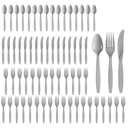 Party City Assorted Disposable Cutlery Set, 64-Piece Set (Silver) - 32 Forks, 16 Knives & 16 Spoons - Go Brightly Heavy Duty Disposable Plastic Forks, Spoons & Knives - Party Supplies Cutlery