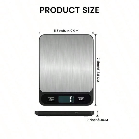Digital Kitchen Scale, Stainless Steel Surface USB Rechargeable Food Scale, 0.1g High Precision Multifunction Cooking Scale for Baking, Meal Prep, Weight Loss