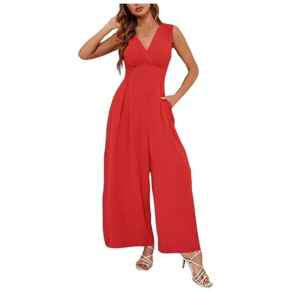 OSOLU Solid Color Ladies Summer Sleeveless Fashion Waistband Sleeveless Jumpsuit Women Casual Dress Boho Sundress Dresses For Women 2025 Elegant Classy
