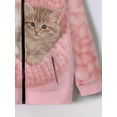 thumbnail image 5 of Girls Cute Cartoon Cat Print Zip Up Hoodie Jacket, Kids Full Zip Long Sleeve Hooded Coat for Fall Daily Casual Outdoor Wear(Pink2,11-12 Years), 5 of 7