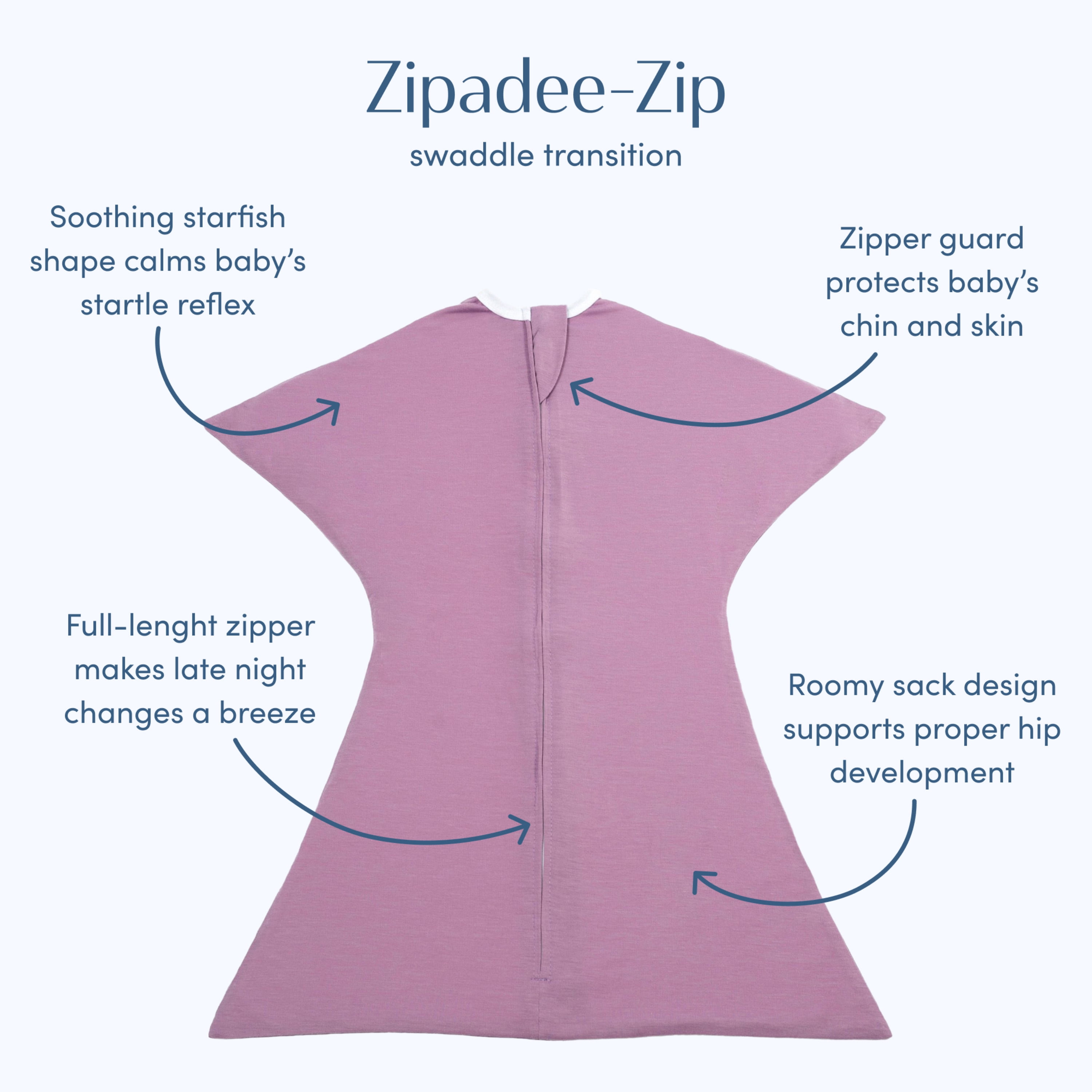 SleepingBaby Zipadee-Zip Transition Swaddle for Self-Soothing & Better Sleep, Lavender, X Small (3-6 Months)