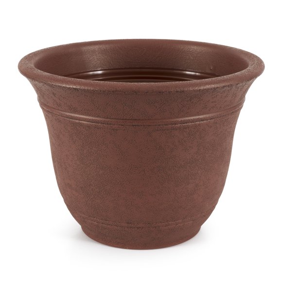 Listo SRA13001P05 13" Round Outdoor Plastic Sierra Planter, Rustic Redstone