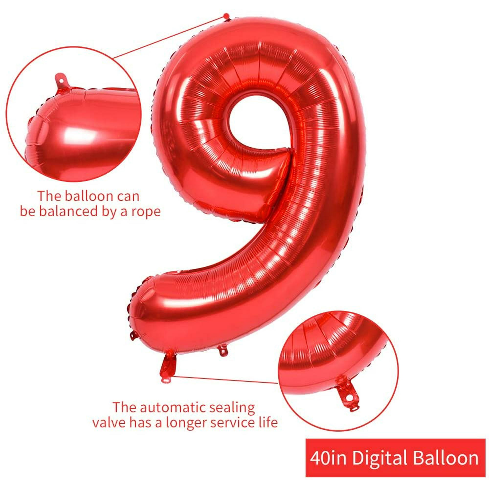 Iguohao 40 Inch Red Large Numbers Balloons 0 9 Number 9 Digit 9 Helium Balloons Foil Mylar Big Number Balloons For Birthday Party Anniversary Suppli