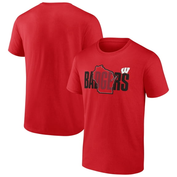 Men's Red Wisconsin Badgers State Overlay Mascot T-Shirt