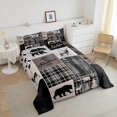 thumbnail image 3 of Rustic Cabin Comforter Set Twin Size, Hunting Bear Deer Bedding Vintage Farmhouse Duvet Insert Camper Lodge Room Decor, Vintage Plaid Tree Quilt 2Pcs With 1 Pillow Case, Gray Brown, 3 of 5