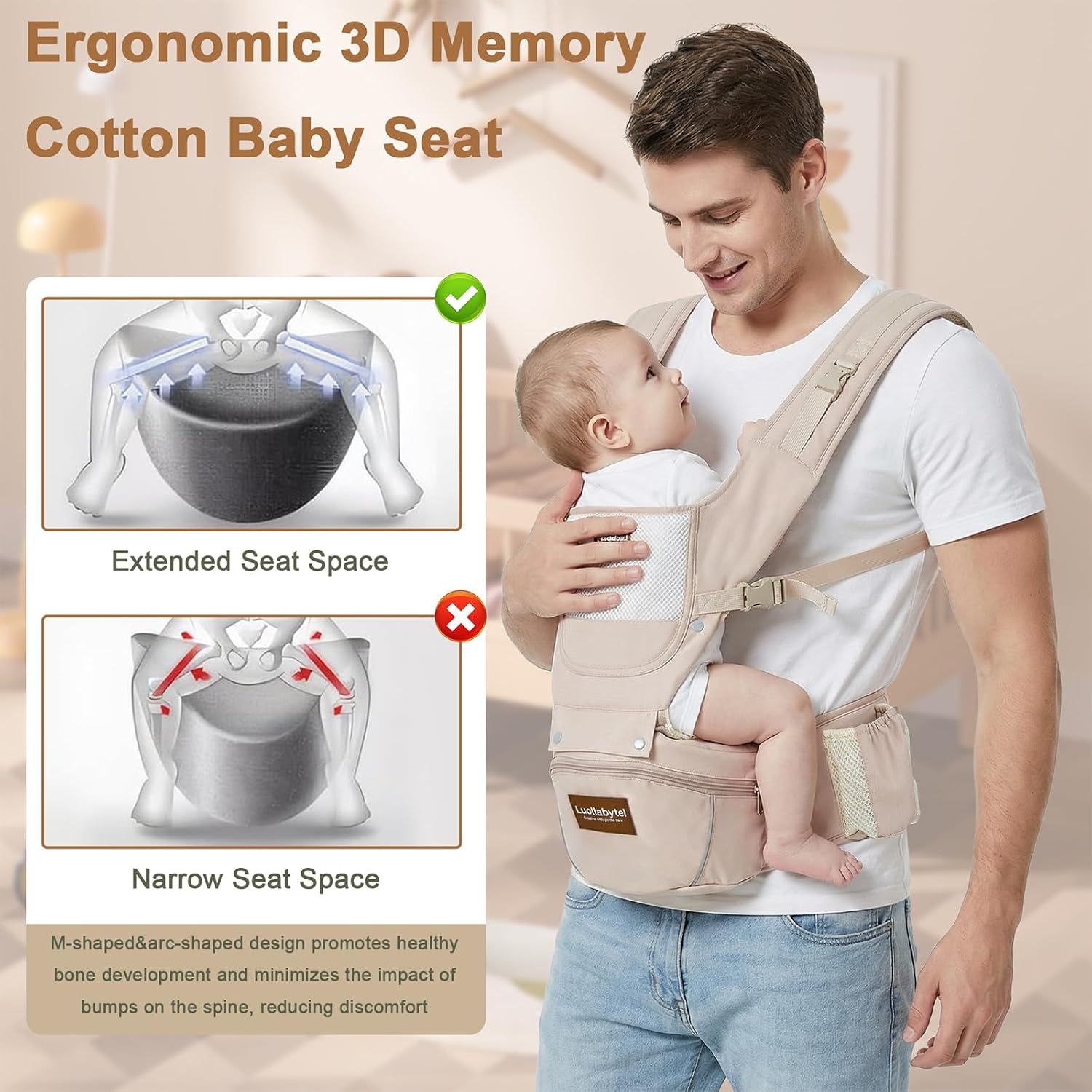 AsterOutdoor Baby Carrier with Hip Seat, 6-in-1, Newborn to Toddler photo 3
