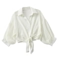 thumbnail image 2 of Swimsuit Coverup for Women Short Sleeve Chiffon Lightweight Button Down Lapel Collar Cropped Shirt Beach Cover Up, 2 of 4
