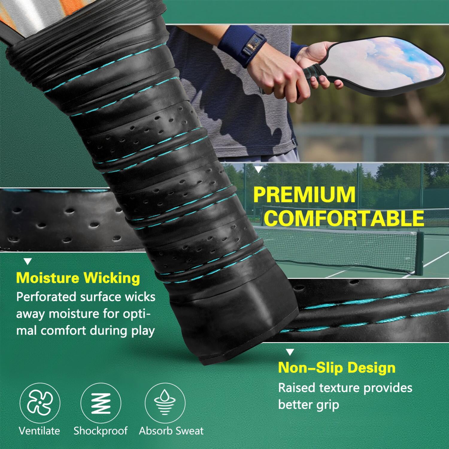 Pickleball Paddles Set Of 2, Fiberglass Surface, Dreamy Cloud Print, 4 Balls & Bag