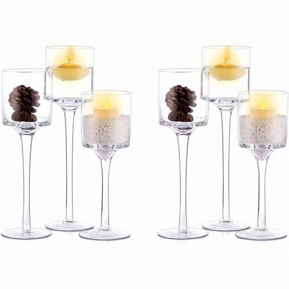 Glass Candle Holder Tea Light Candle Holders Set Of 6 Tall Tealight Candle Holder For Table Centerpiece Clear Candleholders For Pillar Candles Floating Candles Holder For Wedding Home Bathroom