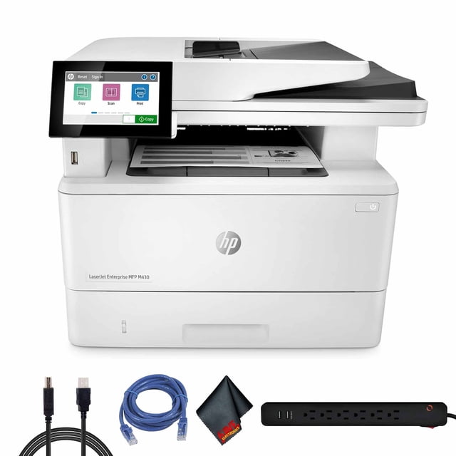 HP LaserJet Enterprise MFP M430f Monochrome Laser Printer (3PZ55A) Bundle Including: Printer Cable, Surge Protector, Ethernet Cable, Fiber Cloth