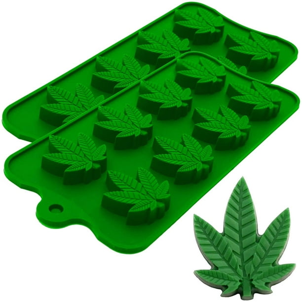 Moldes de silicona con forma de hoja de cáñamo para marihuana, Cannabis, marihuana, gomitas de chocolate, paquete de 2