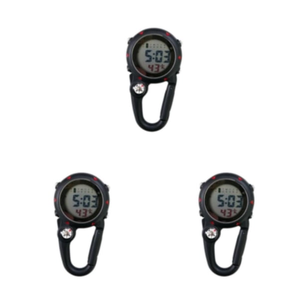 Inteprter Mosquetón digital Clip Relojes Reloj Moda Luminoso Reloj multifunción Hombres Pantalla de temperatura Relojes Negro Type1 NO1