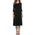 thumbnail image 1 of Round Neck Mid-sleeve Solid Color Big Swing Dress Patchwork Stitching 3/4 Sleeve Round Neck Swing Mid-length Dress, 1 of 4