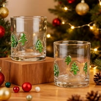 BOSALY 14 oz Charm Christmas Inlay Double Old Fashioned Glass, 4.33" Drinking Glass Cup with Christmas Tree Figurine Inside for Juice Water Wine Milk Drinking, Xmas Home Decors, Xmas Decorations, 1pc