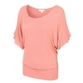 thumbnail image 2 of KOGMO Womens Trendy Dolman Kimono Sleeve Casual Drape Bottom Banded Top T-Shirt (S-3X), 2 of 6