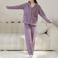 thumbnail image 5 of Telankuip 2 Piece Fuzzy Pajama Sets Long Sleeve Lapel Button down Tops Wide Leg Pants Plush Soft Comfort Winter Warm Loungewear Sleewear Outfits with Pockets 3-Purple M, 5 of 8
