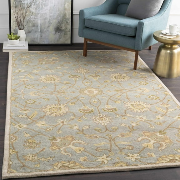 Hauteloom Logville Wool Living Room, Bedroom Area Rug - Traditional - Gray, Ivory, Green - 10' x 14'