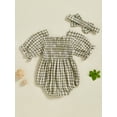 thumbnail image 6 of BemeyourBBs Newborn Girl Outfit, Short Sleeve Plaid Bodysuit with Bowknot Headband, 6 of 9