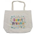 thumbnail image 1 of Saying Shopping Bag, Colorful Letters with Little Flowers on a Blossoming Background Slumber Party, Eco-Friendly Reusable Bag for Groceries Beach and More, 15.5" X 14.5", Cream, by Ambesonne, 1 of 2