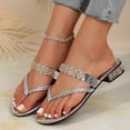 thumbnail image 4 of Fankiway Women's Low Heel Flip Flops Rhinestone Woven Strap Non-Slip Comfortable Beach Slippers Summer Plus Size Silver 9, 4 of 9