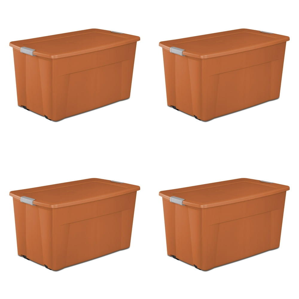 Sterilite Plastic 45 Gallon Wheeled Latch Tote Turmeric Set of 4