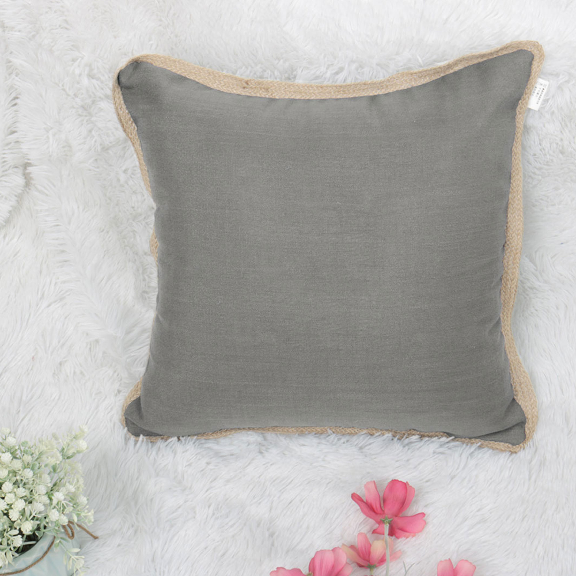 PiccoCasa Farmhouse Burlap Linen Trimmed Tailored Edges Cushion Covers