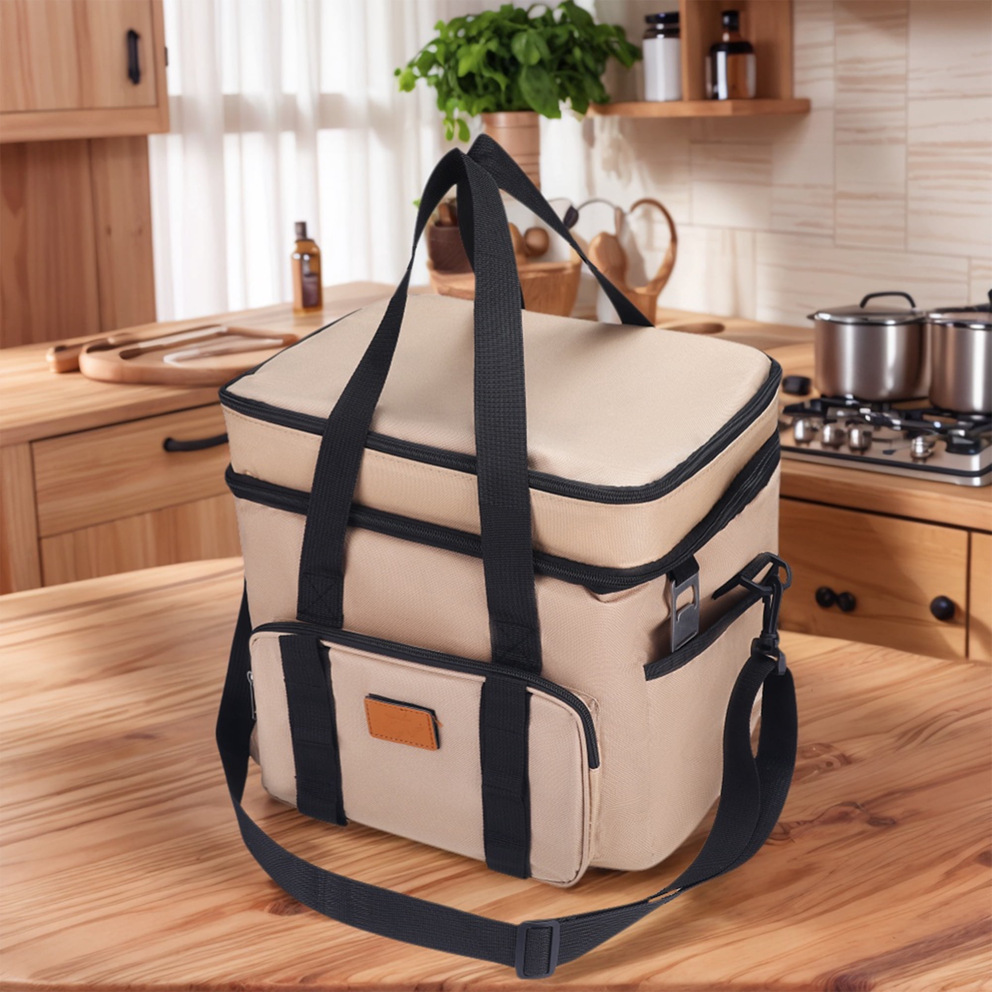 Unique Bargains Reusable Leakproof Lunch Bag for Office, Beach Khaki